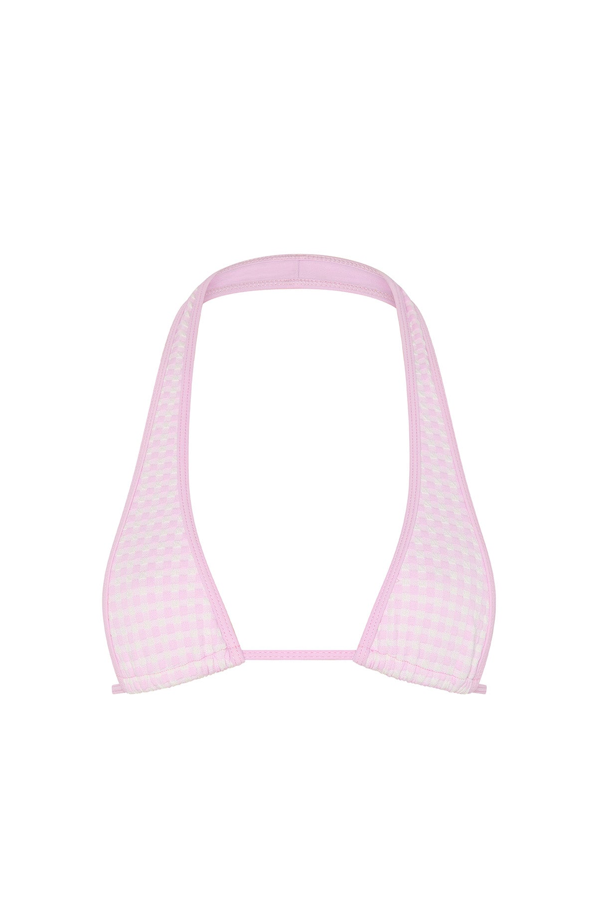 Pink bikini top with a checkered pattern