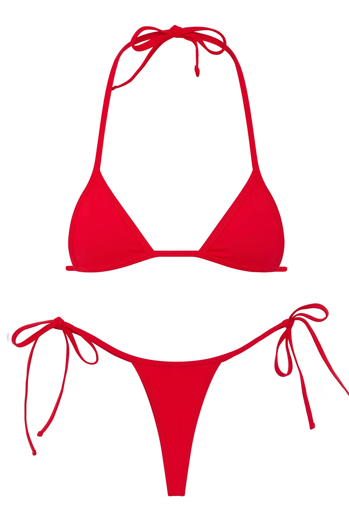 Red bikini set with halter top and tie-side bottoms