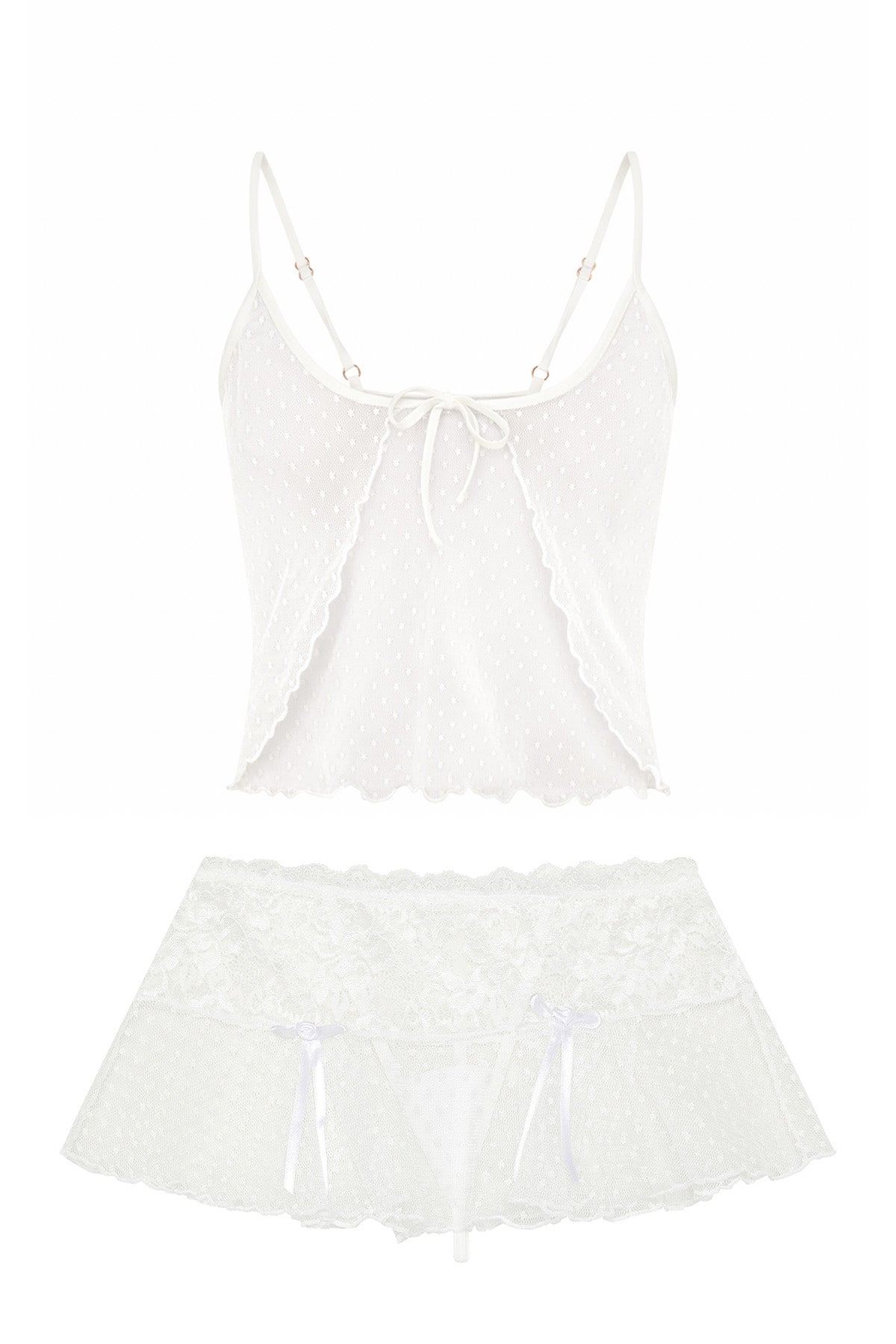 White lace camisole and skirt set