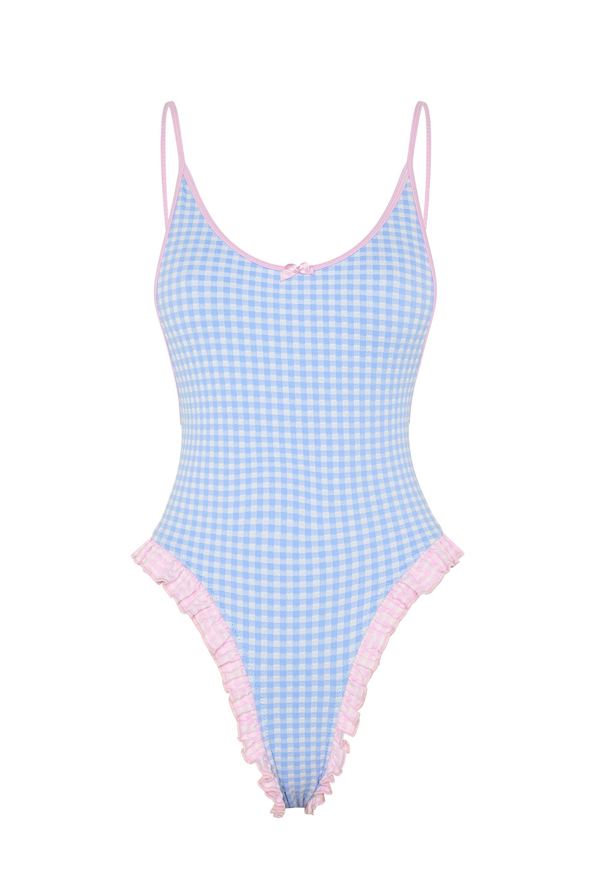 Blue and pink gingham checkered swimsuit